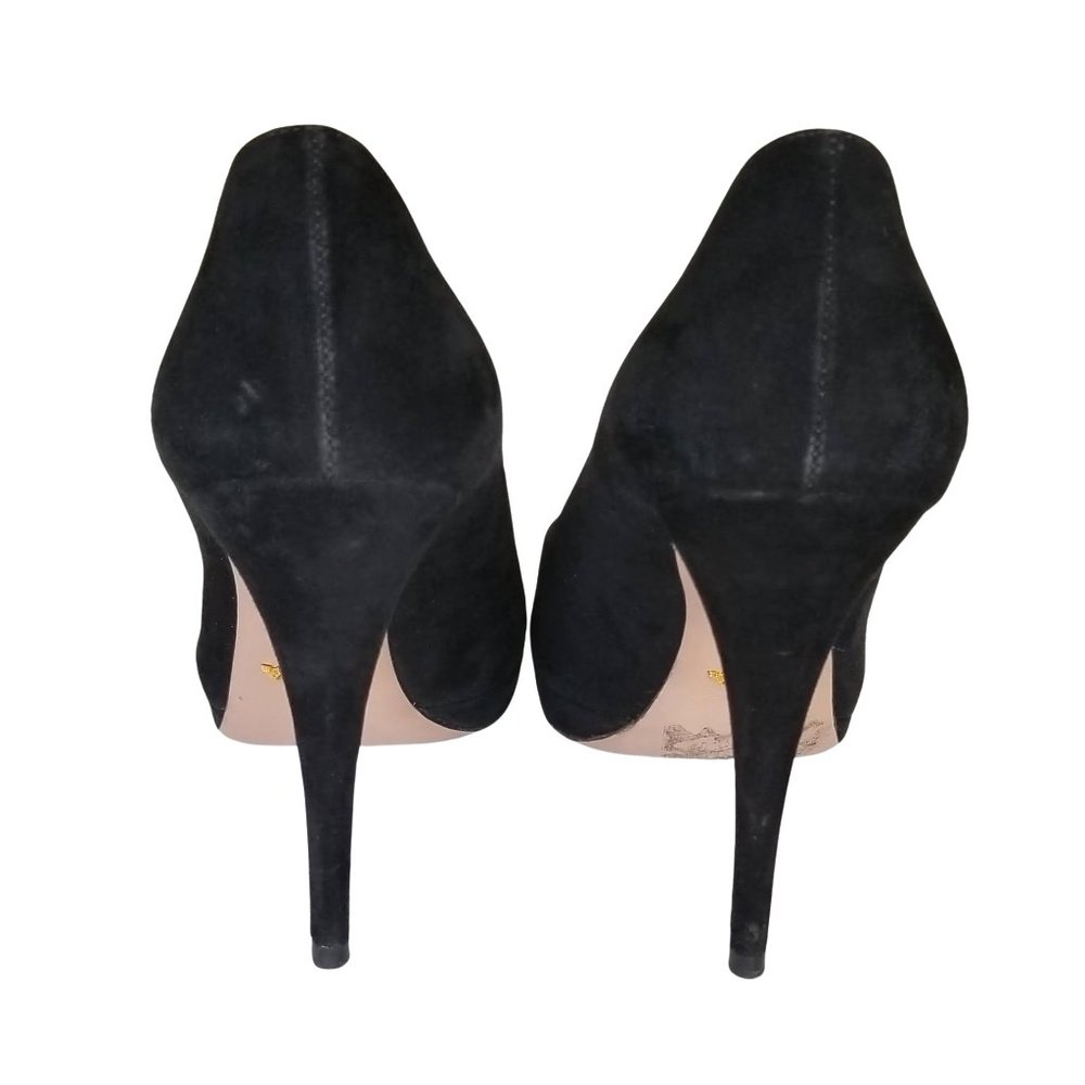 Size 38 Prada Black Suede Platform Peep Toe Pumps - Picture 3 of 7